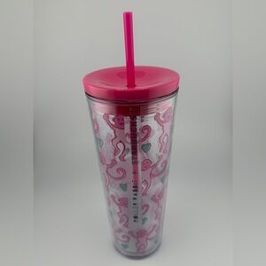 Pink Monkey Roller Rabbit Starbucks Tumbler & Straw - Great For Valentines Day
